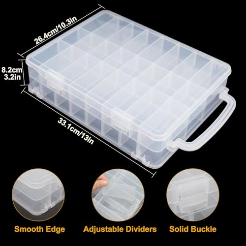 Image of 48 Grids Sewing Storage Box Double-Sided Storage Organizer Portable Thread Box Storage Clear Plastic Organizer Box for Embroidery and Sewing Threads, Beads, Small Crafts