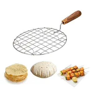 Suzec Wire Round Wooden Handle Roaster Papad Jali, Paneer Grill, Roti Maker, Barbeque Jali Roaster Chapati Toast Grill Roaster