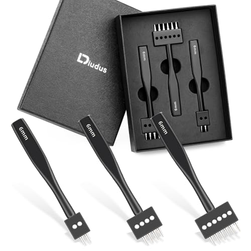 DIUDUS Leather Hole Punch Prong Punch Tool 6mm 2/4/6 Lacing Stitching Punch Round Hole Prong Stitching Chisel Set Leatherworking Tools for Leathercraft