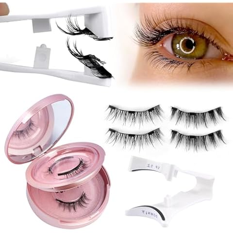 wiwoseo Magnetic Eyelashes Natural Look Magnetic Lashes No Glue Magnetic Eyelashes without Eyeliner Clear Band Lashes Wispy Lashes Look Like Extensions Magnetic Eyelashes with Applicator 2 Pairs Cover