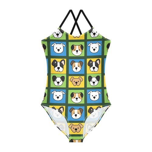Bolaz Girls Swimsuits One-Piece Bathing Suits Multicolor Kids Sport Summer Beach Swimwear for 3-10 Years Old-Cartoon Dog