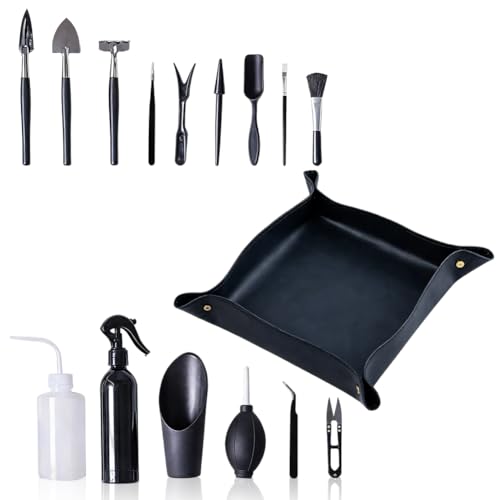 Set di attrezzi per bonsai, 16 pezzi, mini attrezzi da giardinaggio, set di attrezzi per piante grasse con tappetino pieghevole da giardino, strumenti per la cura delle piante, travaso, piante grasse