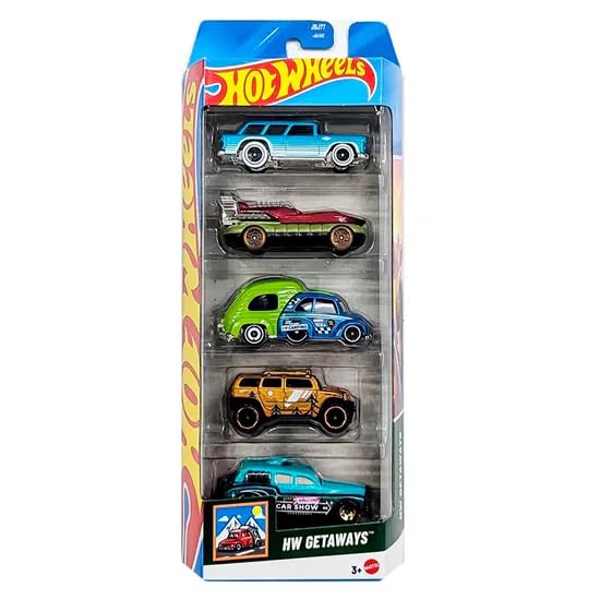 Image of Hot Wheels Car 2025 HW Getaways Pack of 5 (Hover Storm, Classic Nomad, RV There Yet, Rockster, Cockney Cab II) Multi - Color