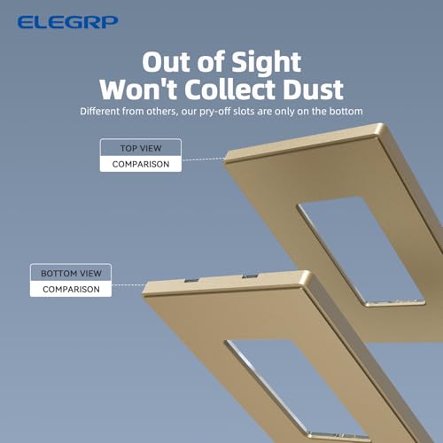 Image of ELEGRP 1-Gang Screwless Decorative Wall Plates, Mid-Size Unbreakable Thermoplastic Faceplate Cover for Decorator Receptacle Outlet Switch, UL Listed (5 Pack, Champagne Gold)