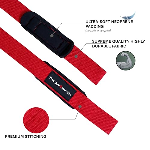 Image of The gymGear Co. Weight Lifting Straps for Gym, Powerlifting, Strength Training | For Men & Women for Fitness and Workout (Red)