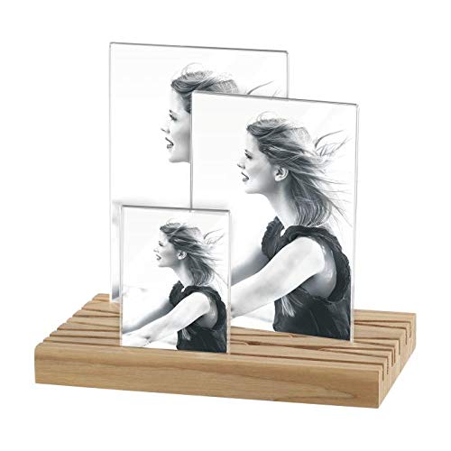 Mascagni - Cadre Photo Multi en Acrylique avec Base autoportante en Bois – Couleur Naturelle – 1 Photo 8x5,5 + 1 Photo 9x13 + 1 Photo 10x15 cm