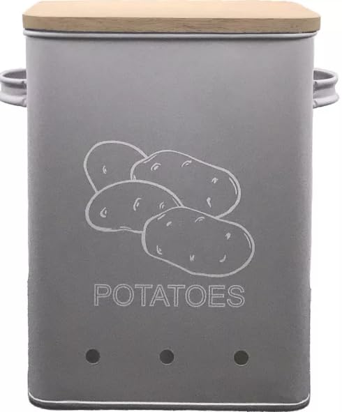 TRTO 1Pcs Potatoes Metal Storage Container Tin with Wooden Lid Kitchen Storage Tub