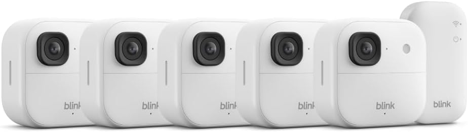 Blink Outdoor 2K+ (modelo más nuevo): cámara de seguridad inteligente inalámbrica, resolución de video 2K, audio mejorado, batería de dos años. Núcleo del módulo de sincronización incluido: sistema de 5 cámaras (blanco)