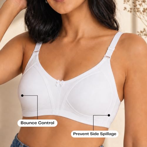 Image of INKURV Seamless Bra for Women Full Coverage | Cotton Hosiery T-Shirt Brassiere - Non Padded Wireless Lift for Everyday Wear| Moulded Cups for Chest Lifting- SAGE