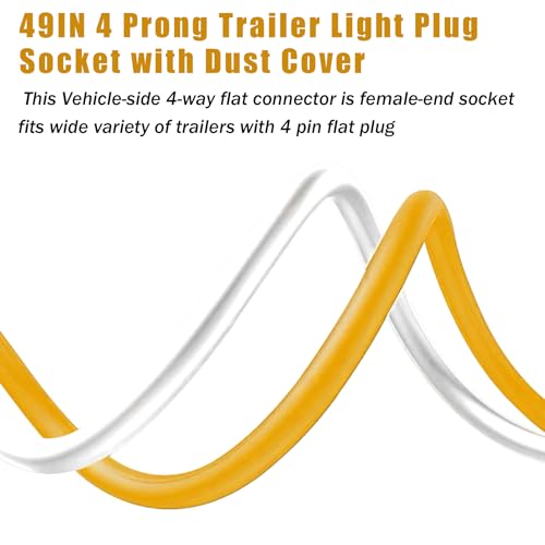 Image of 49 Inch 4-Way 4 Prong Trailer Wiring Harness 4ft Plug Female end Replacement Connector for Trailer Hitch Wire Multi-Purpose Ship Lamp Dust Cover with Trailer Side 4-Pin Trail Lamp Plug