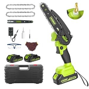 WORKIT 6 Inch Mini Chainsaw Brushless & Cordless, Upgraded Motor & 2X 2000mAh Batteries with 60+ Mins Runtime, Electrical Chainsaw with Auto Oiler & Safety Lock for Wood Cutting, Garden Pruning