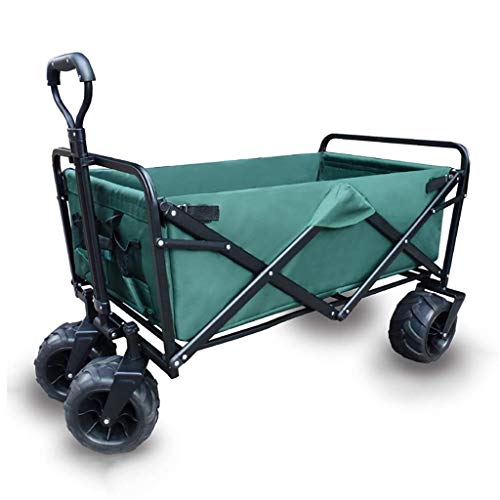 MOLVUS Folding Garden Trolley Cart Heavy Duty Wagon Multi-function Shopping Cart for Outdoor Camping Pull Truck With 4 beach wheels, Load：80kg (Army Green)