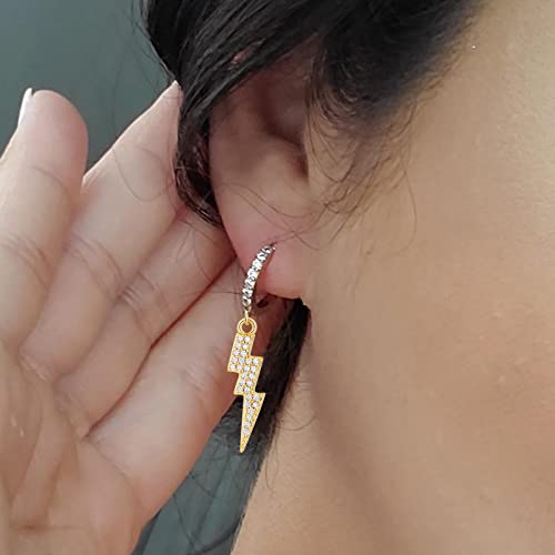 18k Gold Plated Earrings Iced Out Earrings Gold Punk Lightning Diamond Huggie Hoop Earrings Cubic Zirconia Lightning Bolt Dangle Earrings for Men Women Gifts4