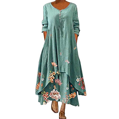 Xiakolaka Boho Maxi Dresses for Women Plus Size Floral Print Bohemian Dress Summer Casual Long Sleeve Dress Green