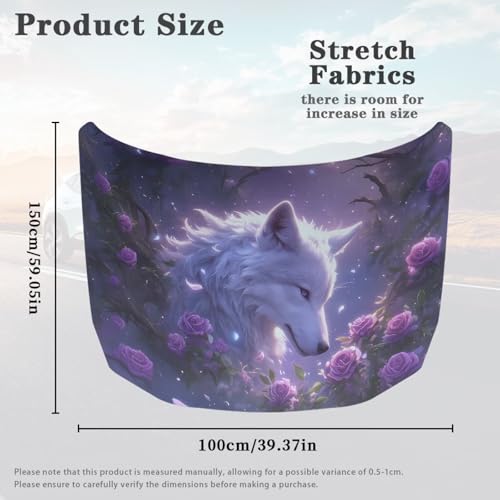 Image of Purple Rose Wolf Car Hood Cover Protector for Women, 59x39 Inch Car Hood Wrap Blankets, Universal Automotive Exterior Accessories for Sedans SUV Trucks Pickup Jeep