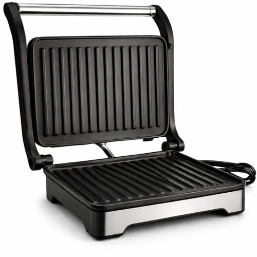 Image of Crompton ACGT-MAXCRISP2S 1000W Grill Sandwich Maker | 2 Slice Capacity | Non-Stick Grill Plates | LED Indicator | Removable Drip Tray | Non-Skid Feet | Silver (2 Slice)