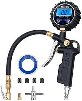 AstroAI AstroAI Digital Tire Inflator with Pressure Gauge, Medium 250 PSI Air Chuck and Compressor Accessories Heavy Duty with Rubber Hose and Quick Connect Coupler for 0.1 Display Resolution, Black