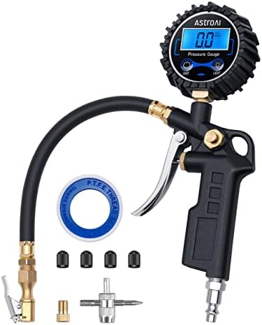 AstroAI Digital Tire Pressure Gauge with Inflator, 3-250 PSI Air Chuck & Compressor Accessories Heavy Duty with Quick Connect Coupler, 0.1 Display Resolution, 1pack