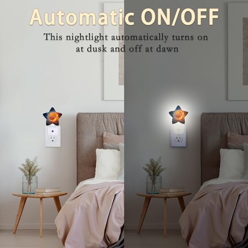 Image of Basketball Fire Night Lights Plug into Wall with Dusk to Dawn Sensor,Lamp for Bedroom Bathroom Hallway Nightlight for Women Girls