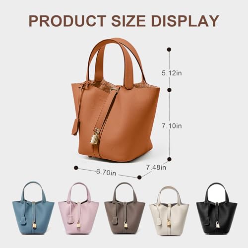 Genuine Leather Bucket Bag for Women, Lock Design Vegetable Basket bucket purses for women, Wome’s Shoulder Bag2