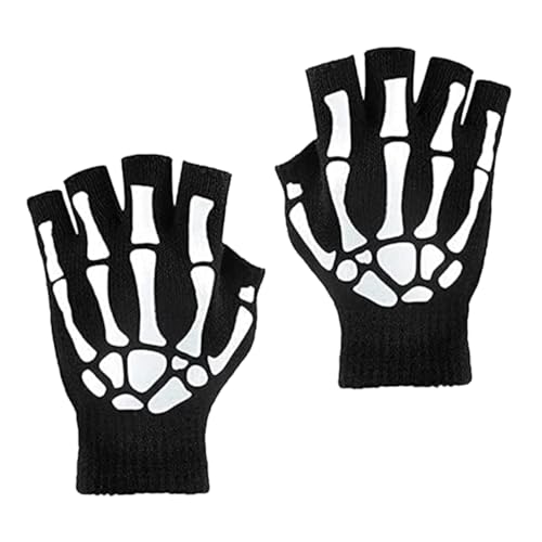 TENDYCOCO 1 Pair Luminous Skull Gloves Gemelos Para Camisa De Hombre Warm Skeleton Gloves Half- Finger Gloves Decorative Fingerless Gloves Halloween Gloves Mens Fingerless Acrylic Fiber