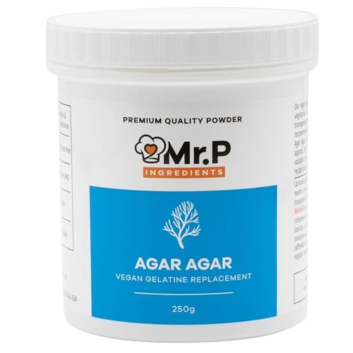 Mr.P Ingredients Agar Agar Poudre 250g Pot, Gelifiant Alimentaire Naturel et Végétal pour Gelées, Desserte, Cuisine Moléculaire et Mixologie, Sans Gluten,...