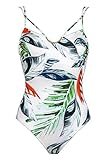 Maryan Mehlhorn White Leaves Badeanzug mit Strapping Details und Bügel (38 C, White-Green (998))