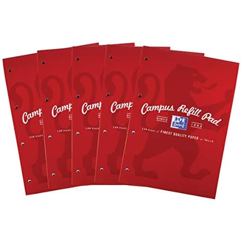 Oxford Campus A4 Refill Pad, 140 Pages, Red, Pack of 5 Cover