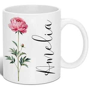Custom Coffee Mug Personalized Birth Flower & Name Coffee Cup Birthday Gift