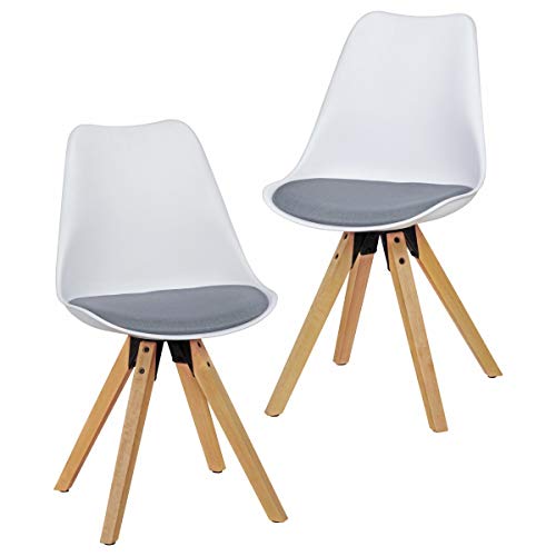 KS-Furniture Lima - Juego de 2 sillas de Comedor (Respaldo escandinavo, tapizadas), diseño Retro, Color Blanco y Gris