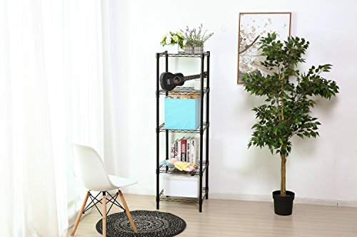 Hollyhome 5 Shelves Adjustable Steel Wire Shelving Rack In Small Space Or Room Corner, Metal Heavy Duty Storage Shelf, Utility Rack, Bathroom Storage Tower Kitchen Shelving, Thicken Tube, Black #TOP1