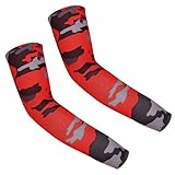 Whakano 1 Paar Armmanschetten für Kinder,Arm Ärmel UV-Schutz,Atmungsaktive Sonnenschutz Armstulpen,Ärmlinge für Junge und Mädchenn Radfahren Laufen Baseball Outdoor Sport,Camo-Rot,M(8-10 Jahre alt