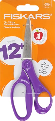 Fiskars 7 Student Scissors for Kids Ages 12-14 Scissors for School or Crafting Back to School Supplies Purple