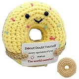 Crochet Positive - Donut tricoté - Jouet en peluche - Objet de collection inspirant - Avec carte - Pour femmes, enseignants, amis, collègues - Idée cadeau