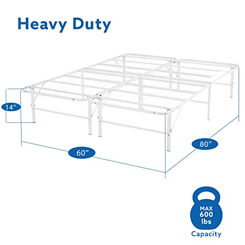 Idealbase 14" Metal Bed Frame Queen Size Heavy Duty Foldable Bed Frame Folding Bed Frame With Steel Metal Slats Mattress Foundation Box Spring Replacement 600Lbs Capacity Queen Bed Frame Size, White #TOP3