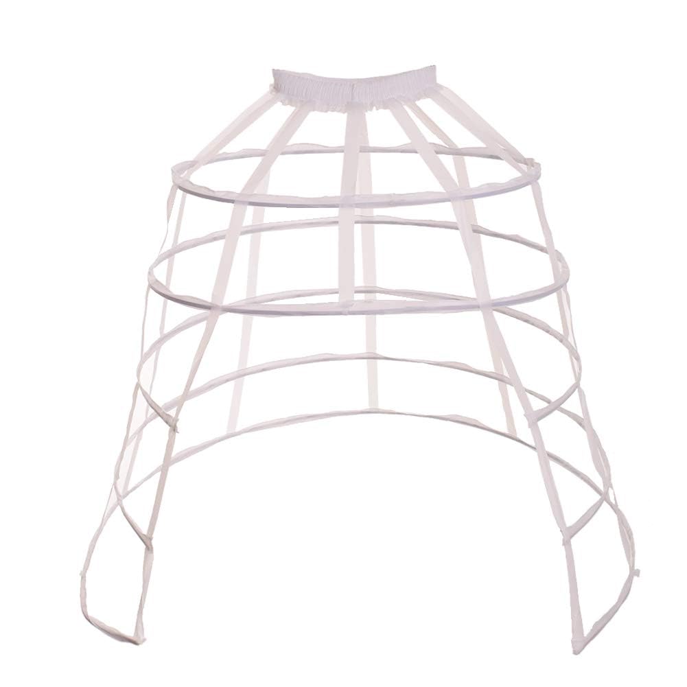 Graceart Women's White 5 Hoop Split Crinoline Cage Bustle Skirt Pannier Petticoat Underskirt Costume