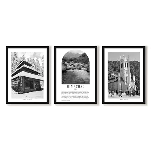 Image of PAINTINGMANTRA Wall Art for Home A3 Himachal Wall Art Prints Pack of 3 Framed Wall Decor Featuring Heritage Landmarks, Himalayan Scenery Photography Wall Art Living Room, Bedroom, Office (32x44 cm)