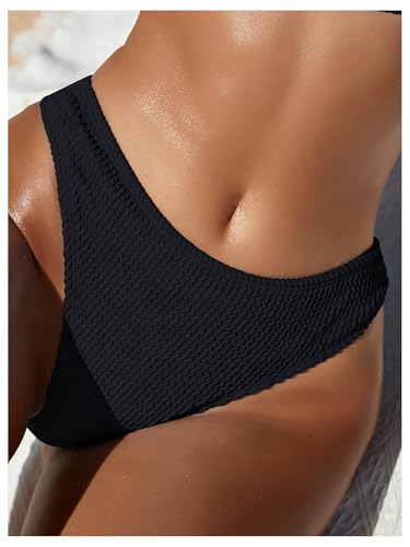 Milumia Women's Textured Bikini Bottoms Mid Waisted Cheeky Beach Swimsuit Bottoms4