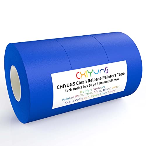 CHIYUNS Blue Painters Tape 2 inch Wide 60 Yards Long, 3 Rolls, 540 Feet Total, Clean Release Paint Tape, Painter's Tape, Masking Tape, Painter Tape, Painting Tape for Walls, Home