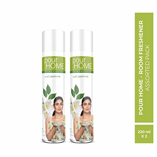 Image of POUR HOME Just Jasmine Air Freshener Spray - 220ML Each (Pack of 2) | Long-Lasting Fragrance - Reduces Odours - Suitable for Home & Office
