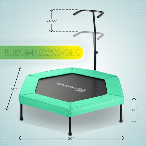 Image of Upper bounce Mini Workout Trampoline Adjustable tshaped handrail - Hexagonal rebounder Trampoline Kids & Adults - Fitness Recreational Trampolines, Supports up 220lbs. (Green, 50 Inches)
