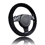 Flying Banner car Steering Wheel Cover Gel Massage Velvet Cool Warm Universal Size 15 inches SUV Truck Anti Slip Odorless Summer Winter (Black, Velvet Massage)