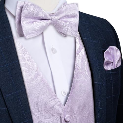 Image of DiBanGu Mens Paisley Suit Waistcoat,Silk Dress Vest and Bowtie Pocket Square Cufflinks with Lapel Pin Set for Wedding Tuxedo