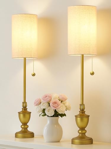 EJIAXIN Buffet Table Lamps Set of 2,28" Tall Skinny Brass Finish Resin Lamp