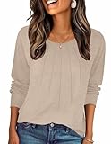 Zeagoo Long Sleeve Tunics For Women Casual Work Shirts Soft Cotton Blouse Pleated Dressy Tops 2025 Fall Outfits, Light Khaki XXL