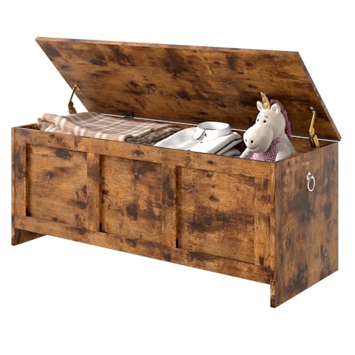 Levede Storage Chest, Storage Bench & Blanket Box with Safety Hinges, Toy & Shoe Organizer, Wooden, Rustic Brown, 100×40×41 cm, Multi-Purpose Hallway, Bedroom & Living Room