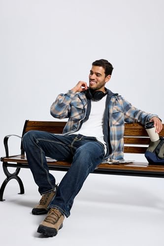 Image of TanBridge Men's Cotton Plaid Shirts Jacket Full Zip Fleece Flannel Sherpa Lined Hoodies Heavyweight Hoodies Jacket for Men