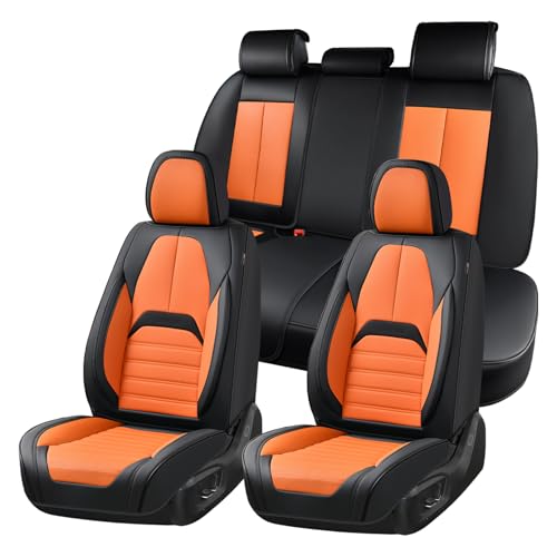 Image of Coverado Car Seat Covers Full Set, Seat Covers for Cars, Automotive Seat Covers, Waterproof Nappa Leather Front Seats and Back Car Seat Protector, Universal Fit for Most Cars SUV Trucks,Black&Orange