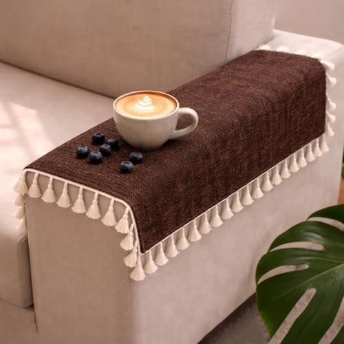 Image of STITCHNEST Premium Woven Fabric Sofa Arm Cover with Tassels | Elegant Hand Rest Protector | Durable & Stylish | 18 x 22 Inches