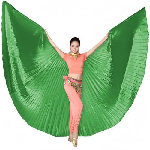 Lauthen.S Belly Dance Isis Wings with Sticks Women Angel Wings Halloween Costume Carnival Cape Outfit Green